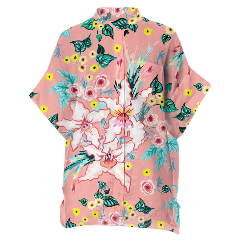 Tropical floral lilies on coral pink