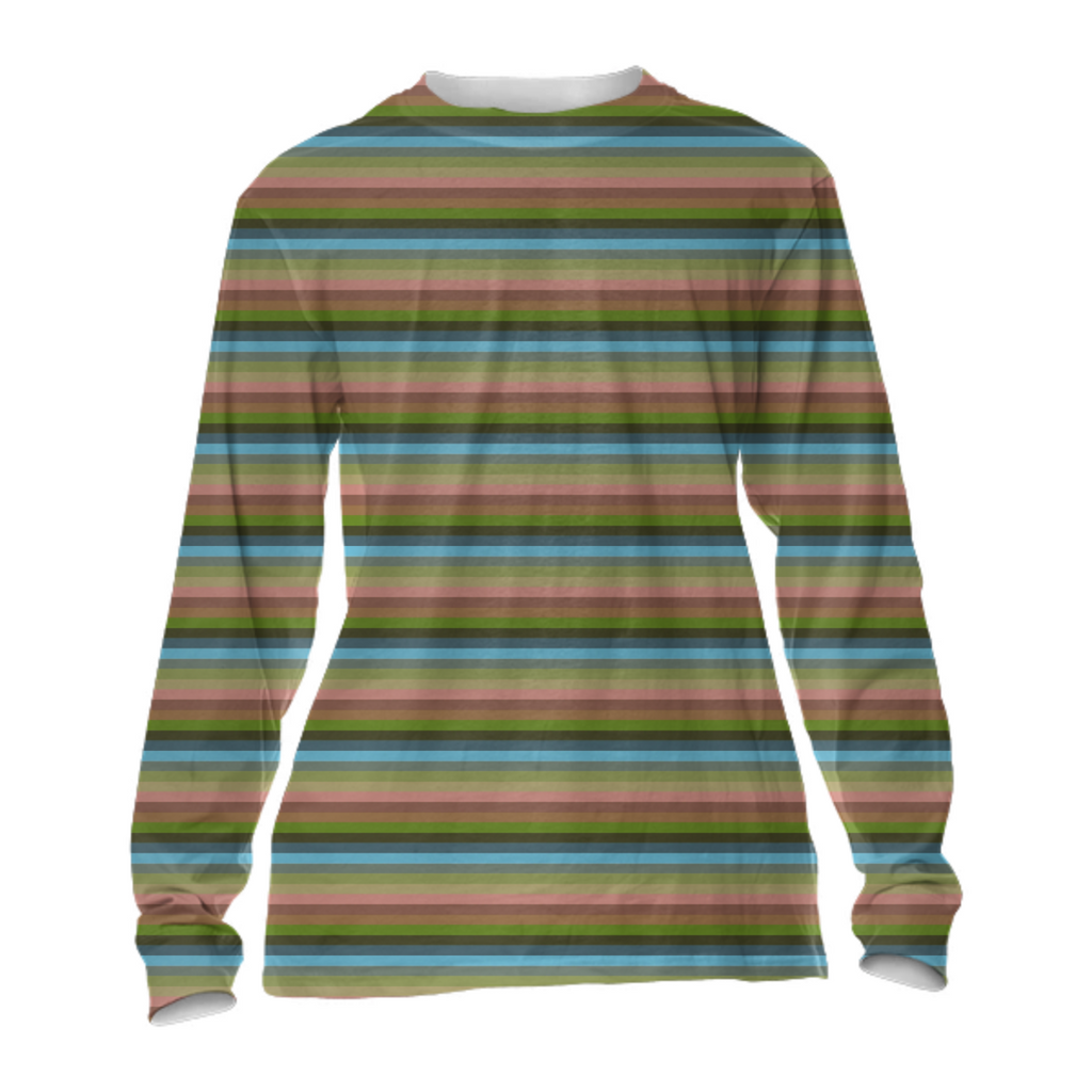 Retro Striped Long Sleeve Shirt Blue Green Pink Stripes Lines