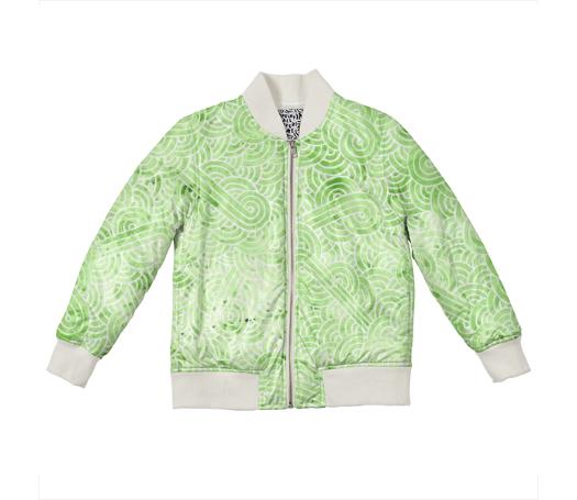 Greenery and white swirls doodles Kids Bomber Jacket