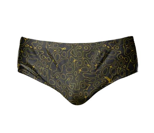 Yellow Swirls on Black Speedo