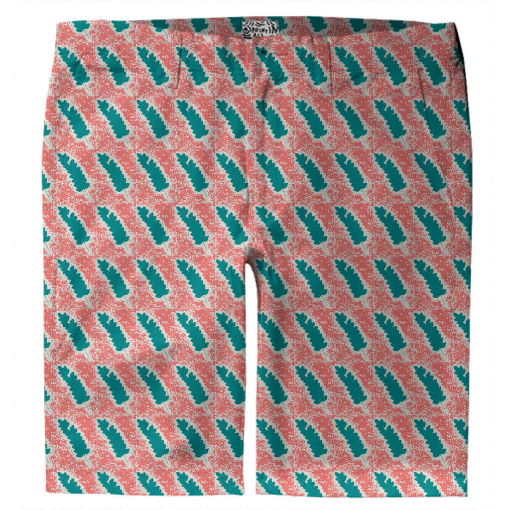 Coral Teal Leaf Shorts