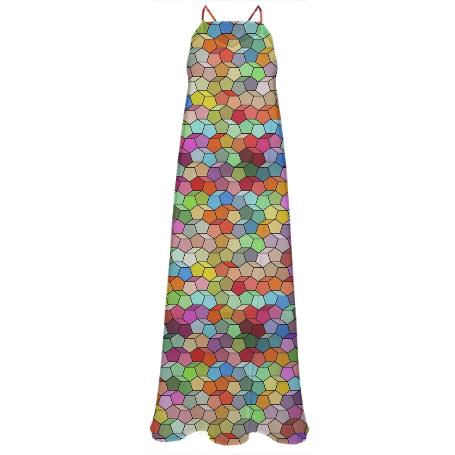 Colorful Geometric Polygon Pattern Chiffon Maxi Dress