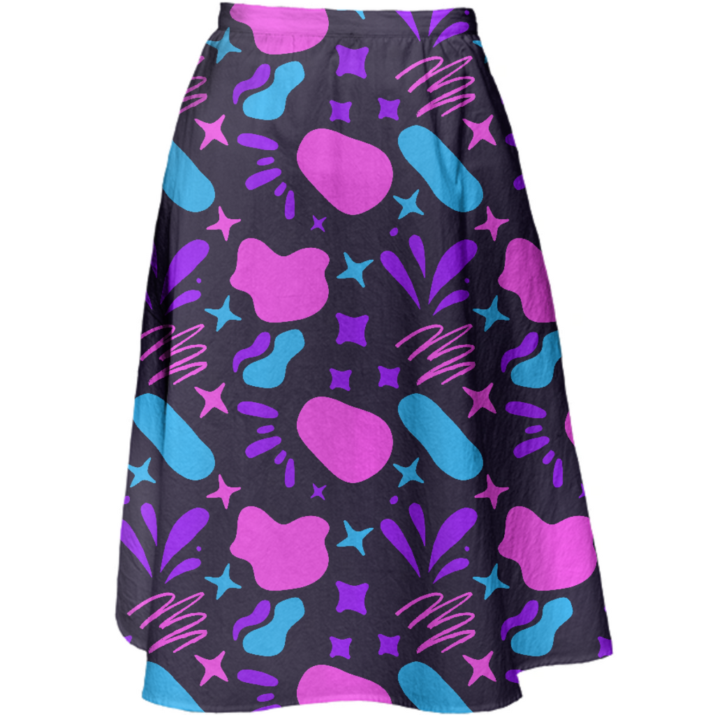 Abstract geometric stones and colorful stars trendy midi skirt by stikle