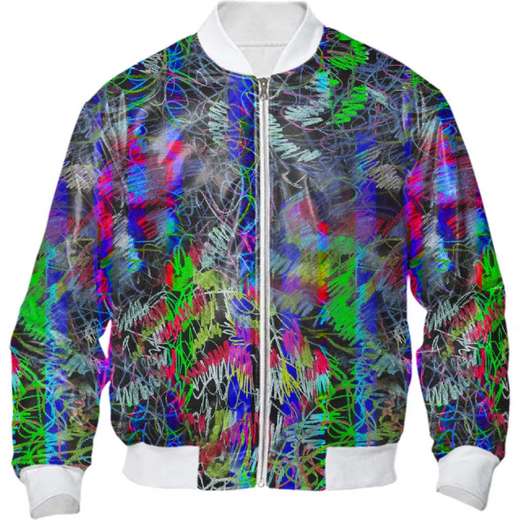Neon acid daring glitch scribbles pattern with crayons on dark background