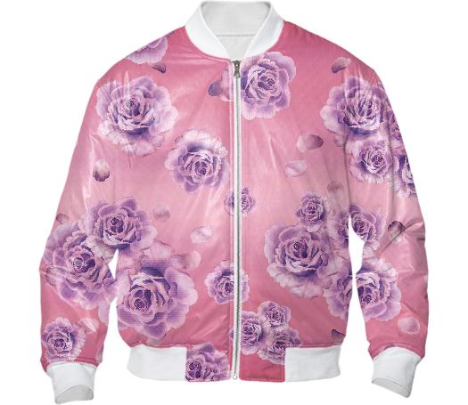 Spring Rose Pink Bomber Jacket Floral Zip Up Coat