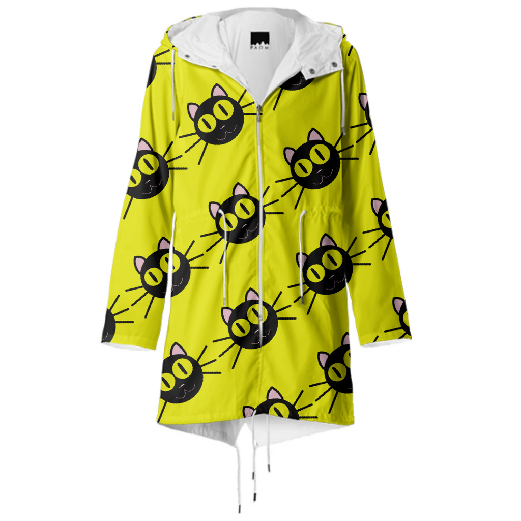 Yellow rain coat with black cats