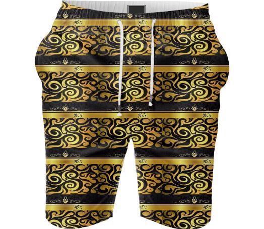 M E D S Black And Gold Designer Shorts