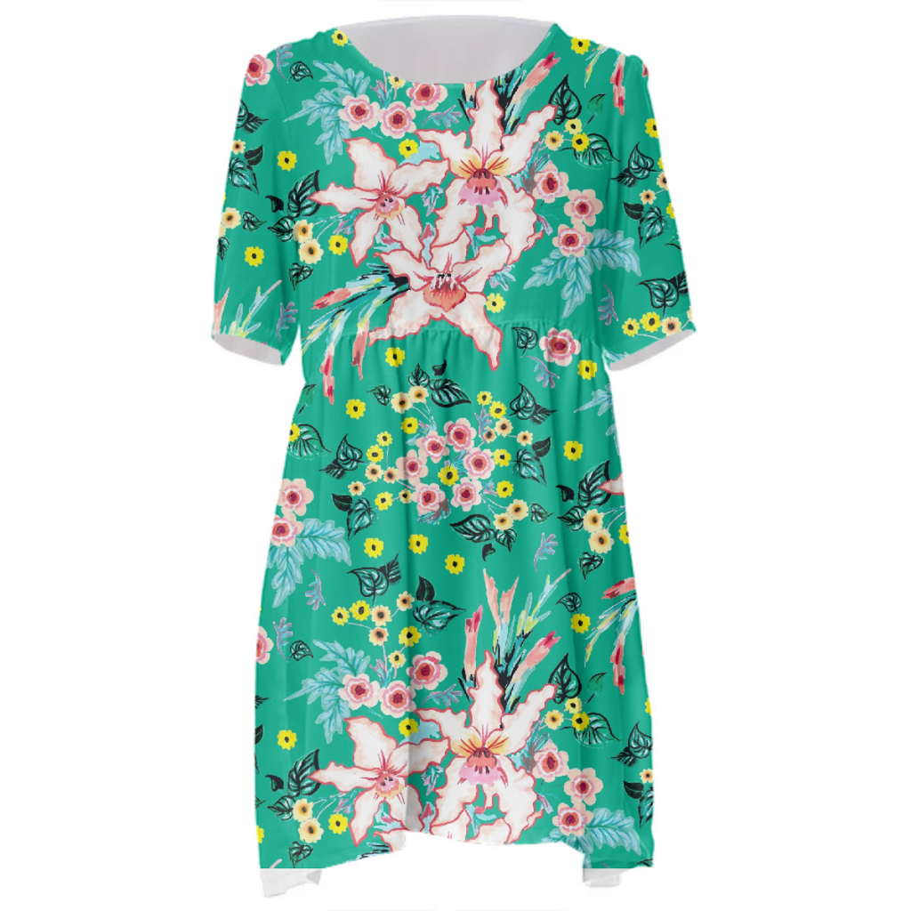 Tropical floral lilies and teal green