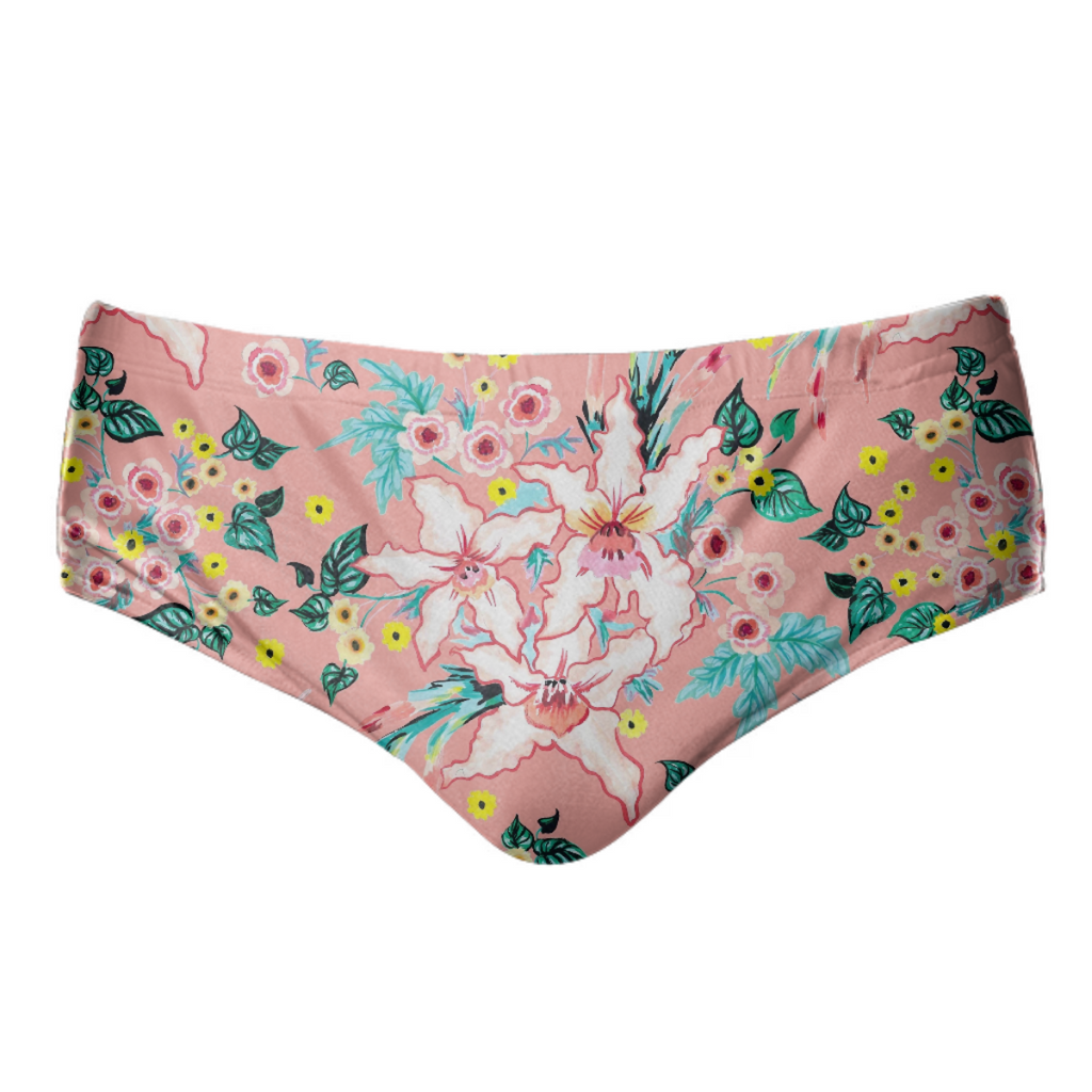 Tropical floral lilies on coral pink