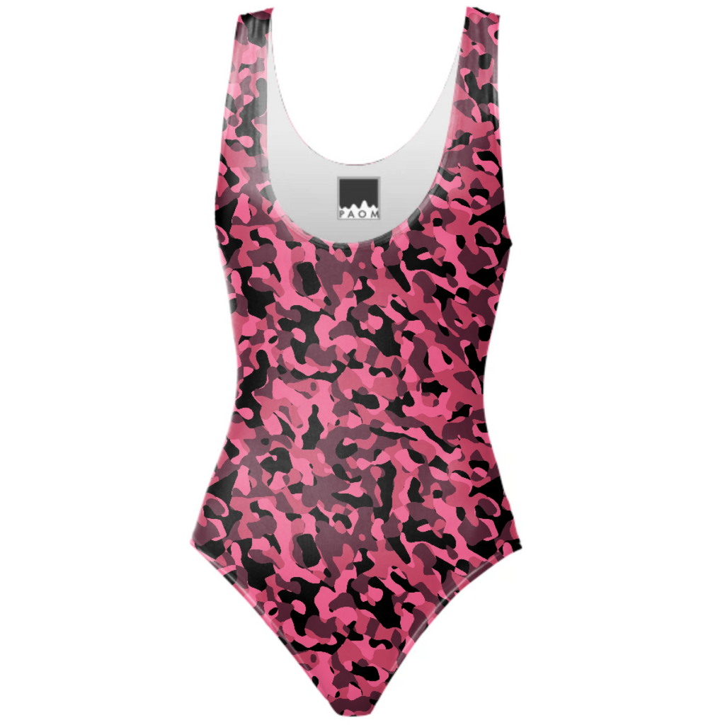 Pink and Black Camo Camouflage Pattern Swimsuit