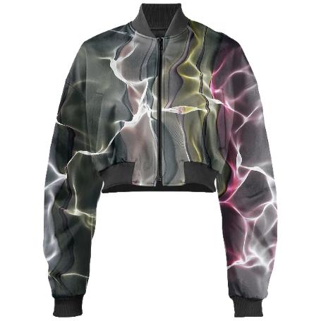 Abstract Crumpled Light Waves Held Bomber Jacket