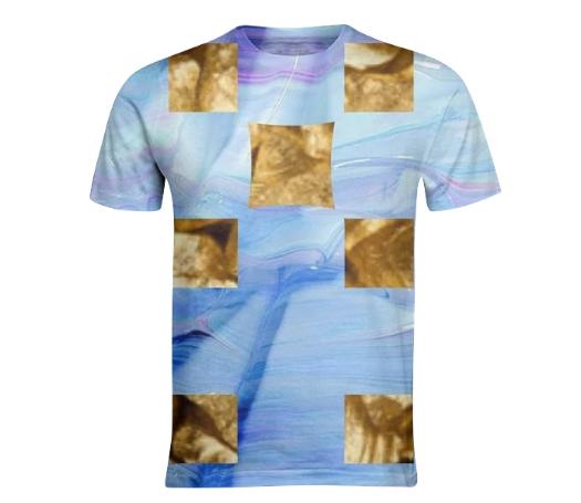 Gold pixels in blue paint