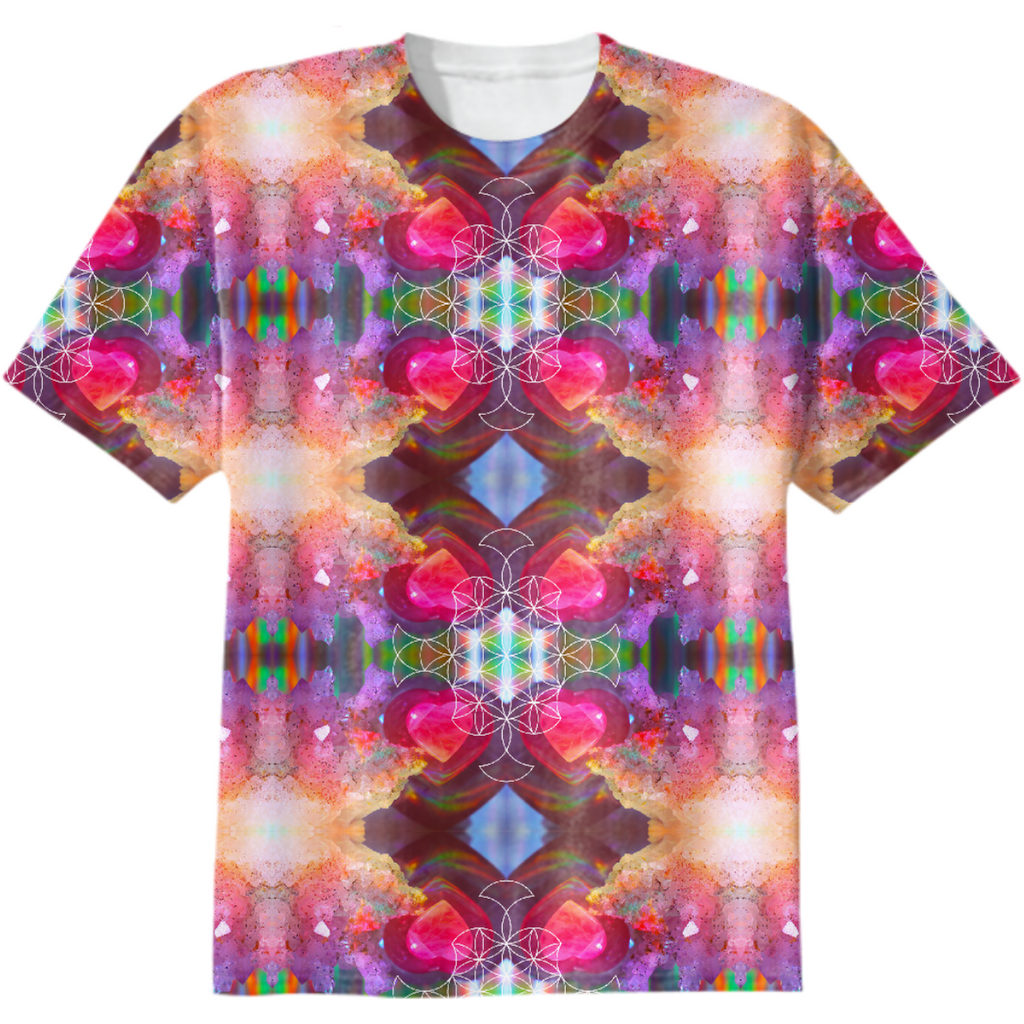 rainbow amethyst and rose quartz crystal rainbow mandala ~ cotton tshirt  ~ design 01