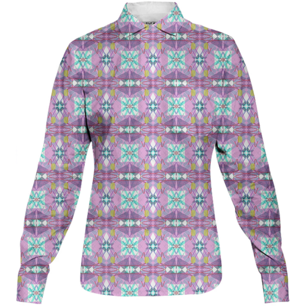 Pink Country Quilt Womens Button Down Shirt