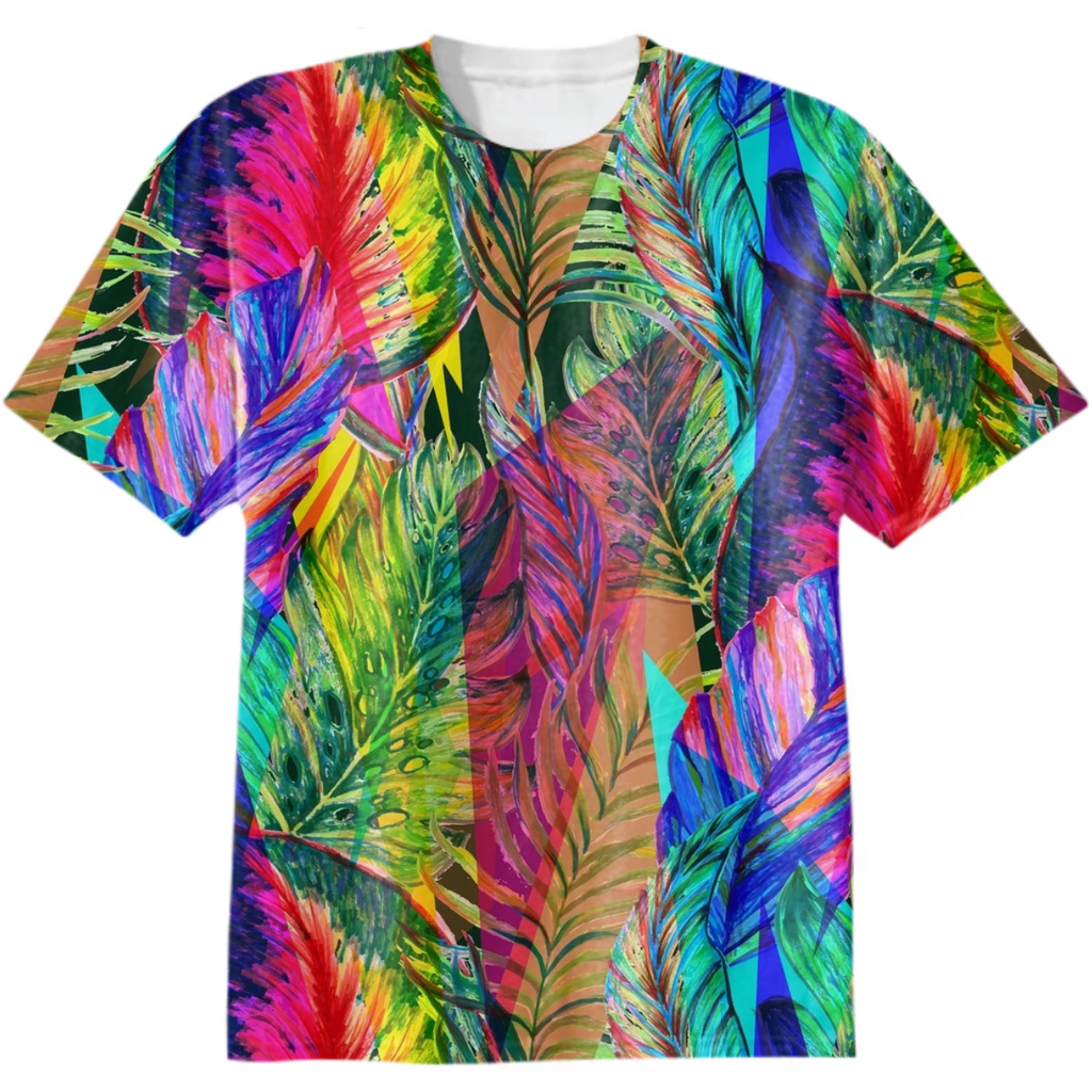 Tropical hand-painted delicious jungle leaves and rainbows