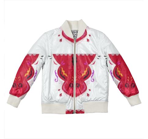 Kids bomber Jacket with Ornaments RED ON WHITE