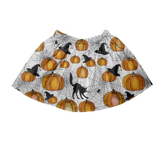 Old Fashioned Halloween w Orange Pumpkins Kids Skirt