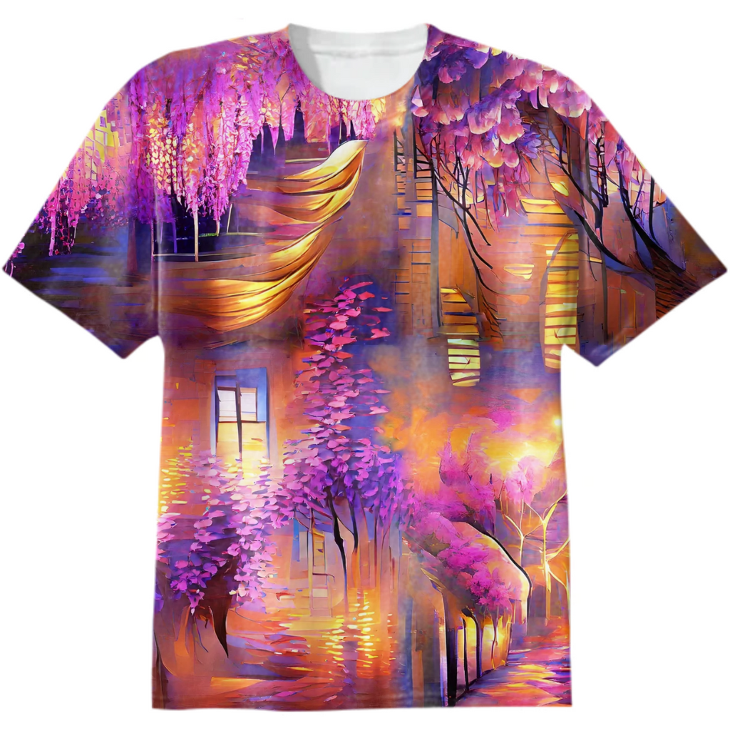 wisteria, evening, window lights, charming amethrin, flowers, bent branches, spring streets, comfort