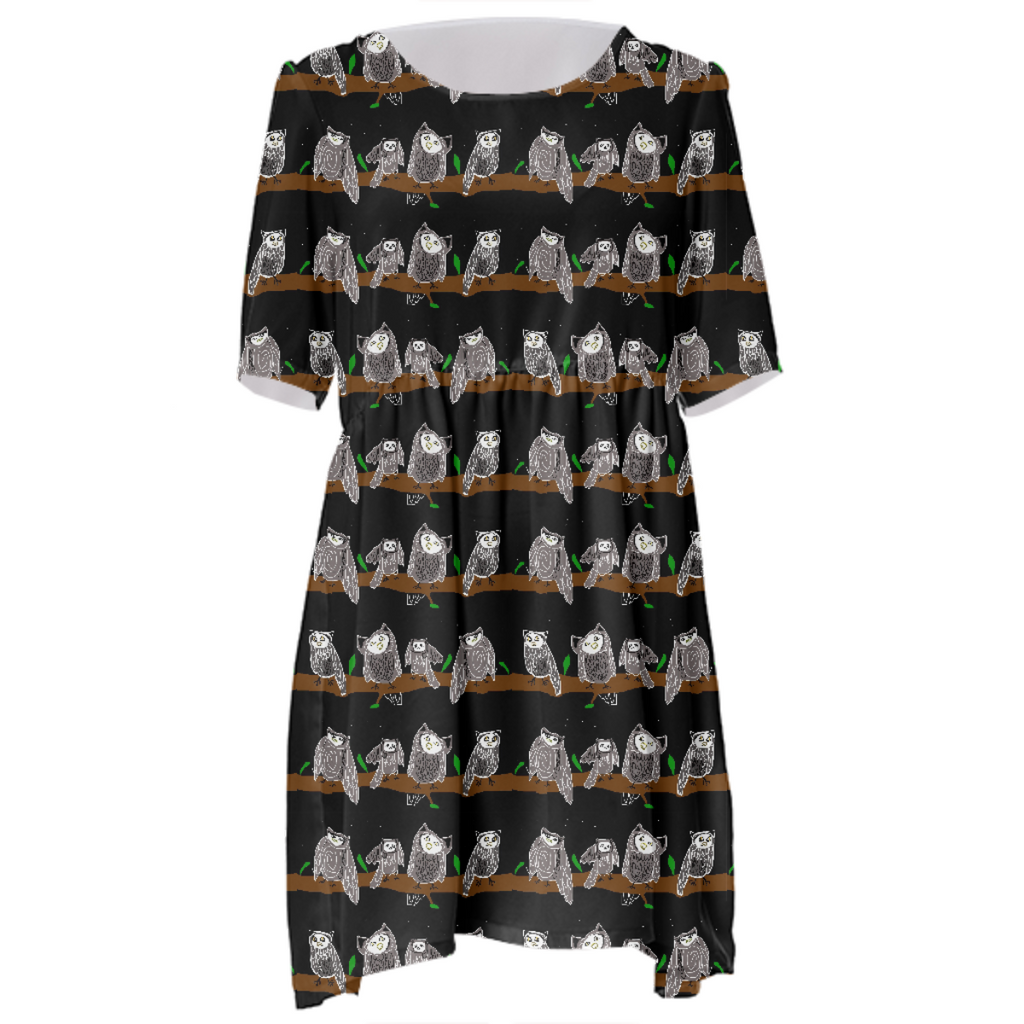 Cute Owls Pattern Babydoll Dress