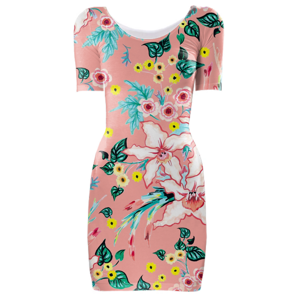 Tropical floral lilies on coral pink