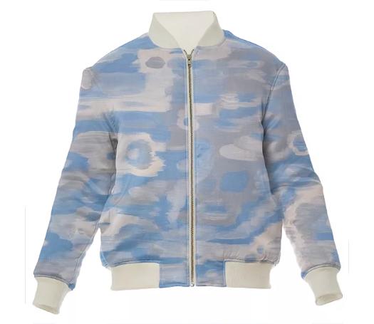 Soft Blue Aztec Silk Bomber Jacket by Amanda Laurel Atkins