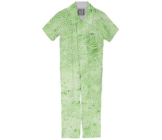 Greenery and white swirls doodles Kids Jumpsuit