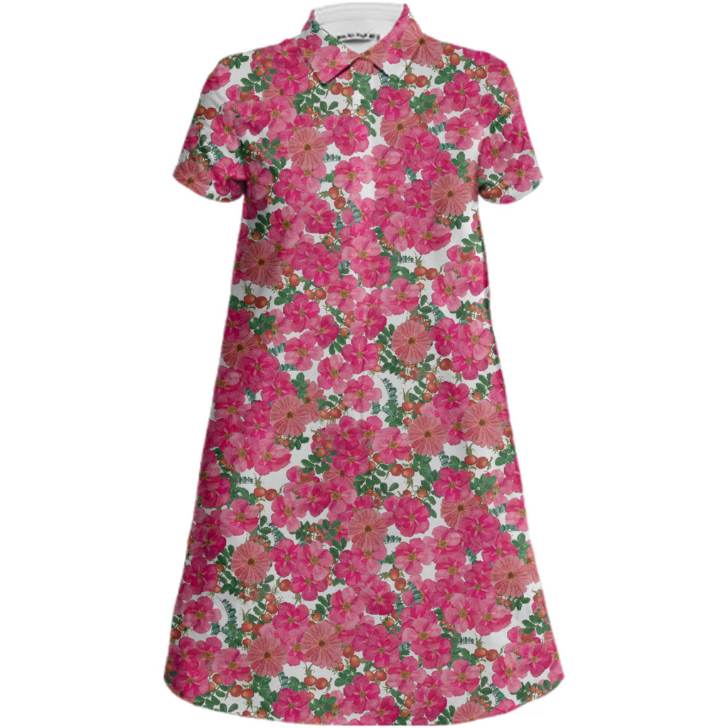 wild rose cluster shirt dress white