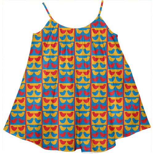 Birdies red yellow blue kids tent dress