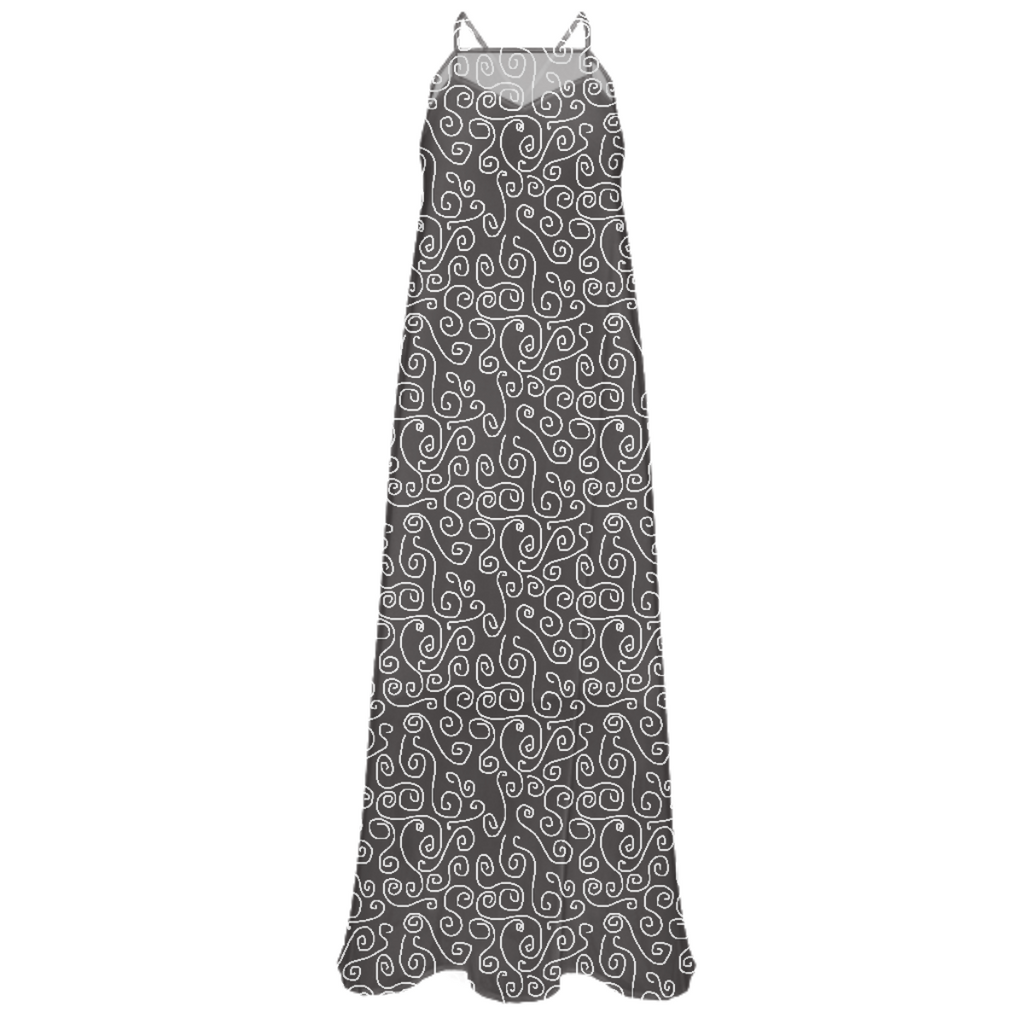 White Swirls On Gray Chiffon Maxi Dress