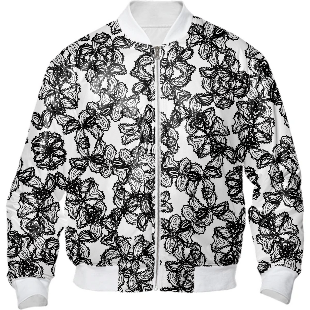 Stylized Botanical Motif Black and White Print