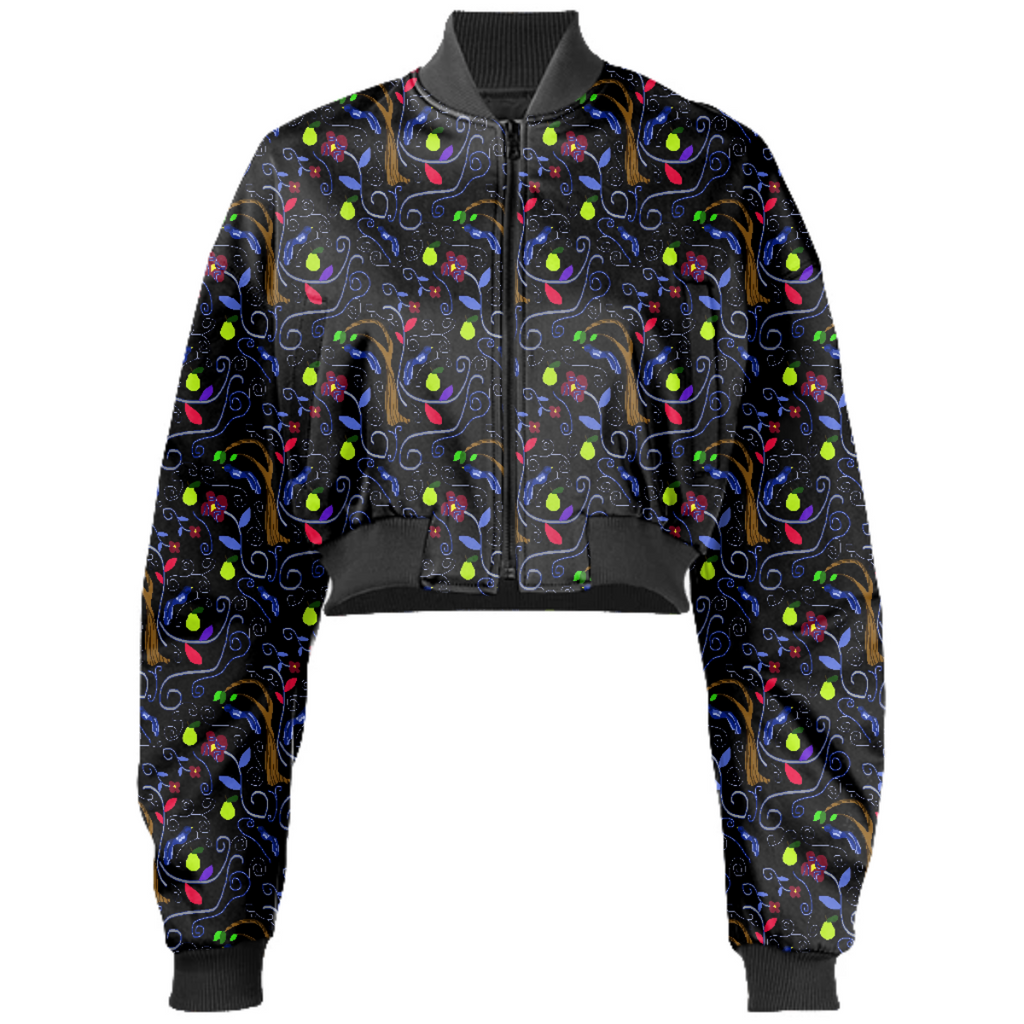 Birds And Scrolls Cropped Bomber Jacket