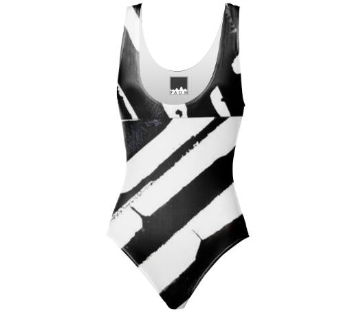 Black and white one piece swim wear