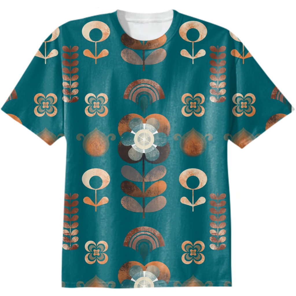 Retro floral on teal