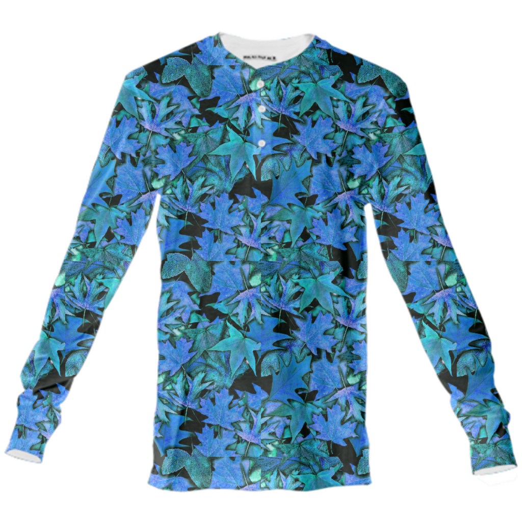 Fall Blue Leaves Henley Shirt