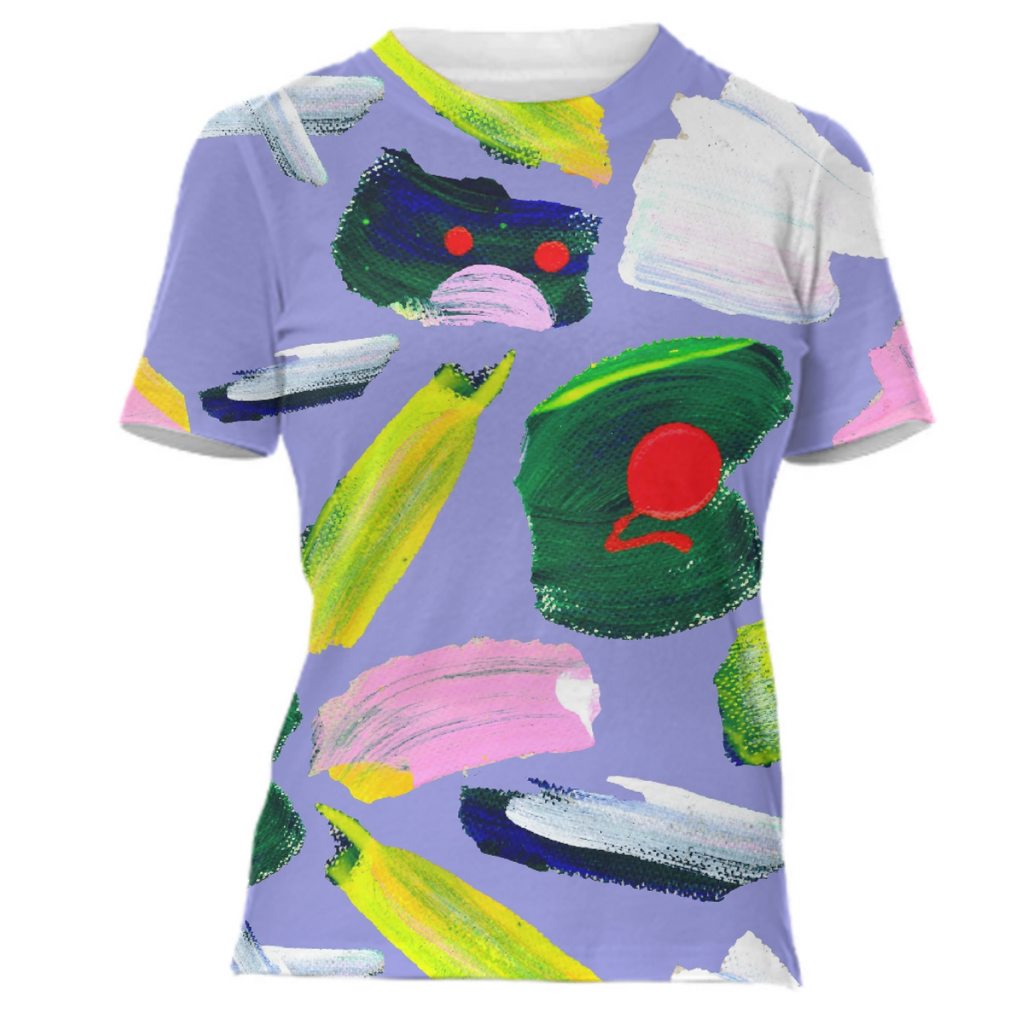 Hand painted pouting kitty neon yellow pink green and red