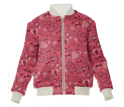 Pink flowers and hearts bomber jacket