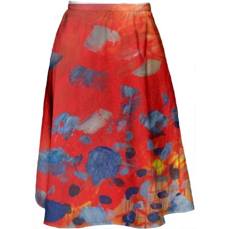 Red and Blue Brush Stroke Statement Skirt