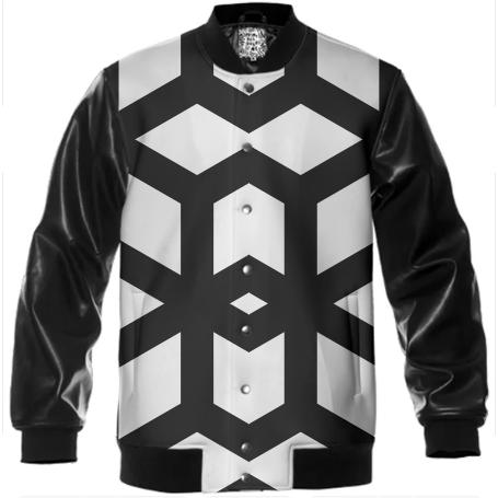 Geometric Men s Black and White Varsity Jacket
