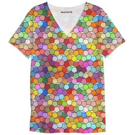 Colorful Geometric Polygon Pattern V Neck Shirt
