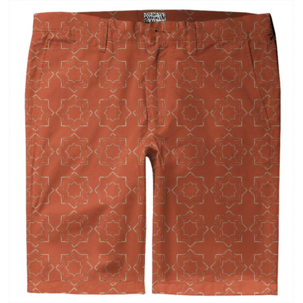 Orange Trouser Shorts w/Faux Foil Medallions