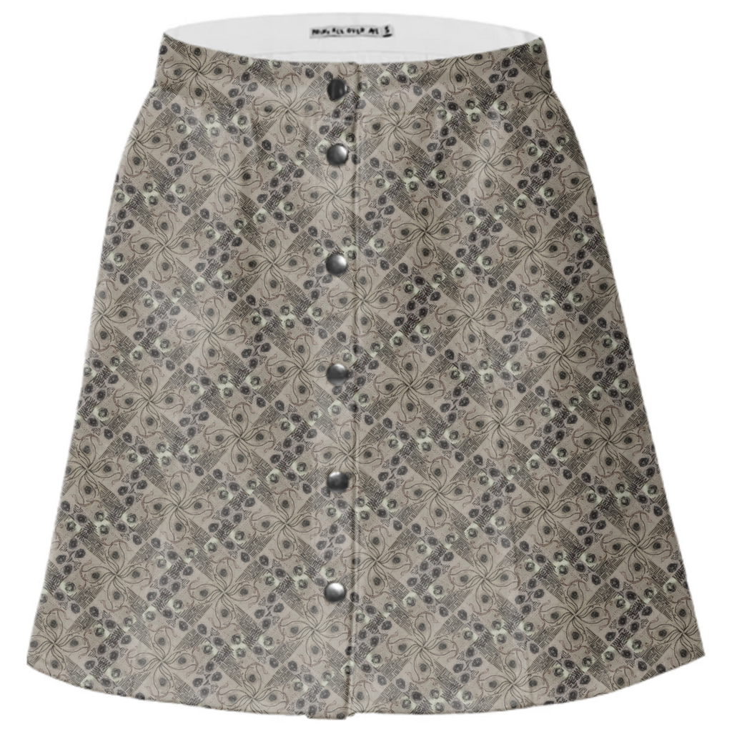 Patterned Buttoned Mini Skirt