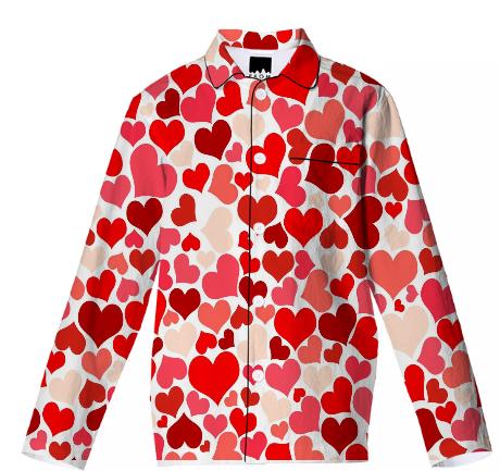 RED PINK BEIGE HEART EXPLOSION PAJAMA TOP