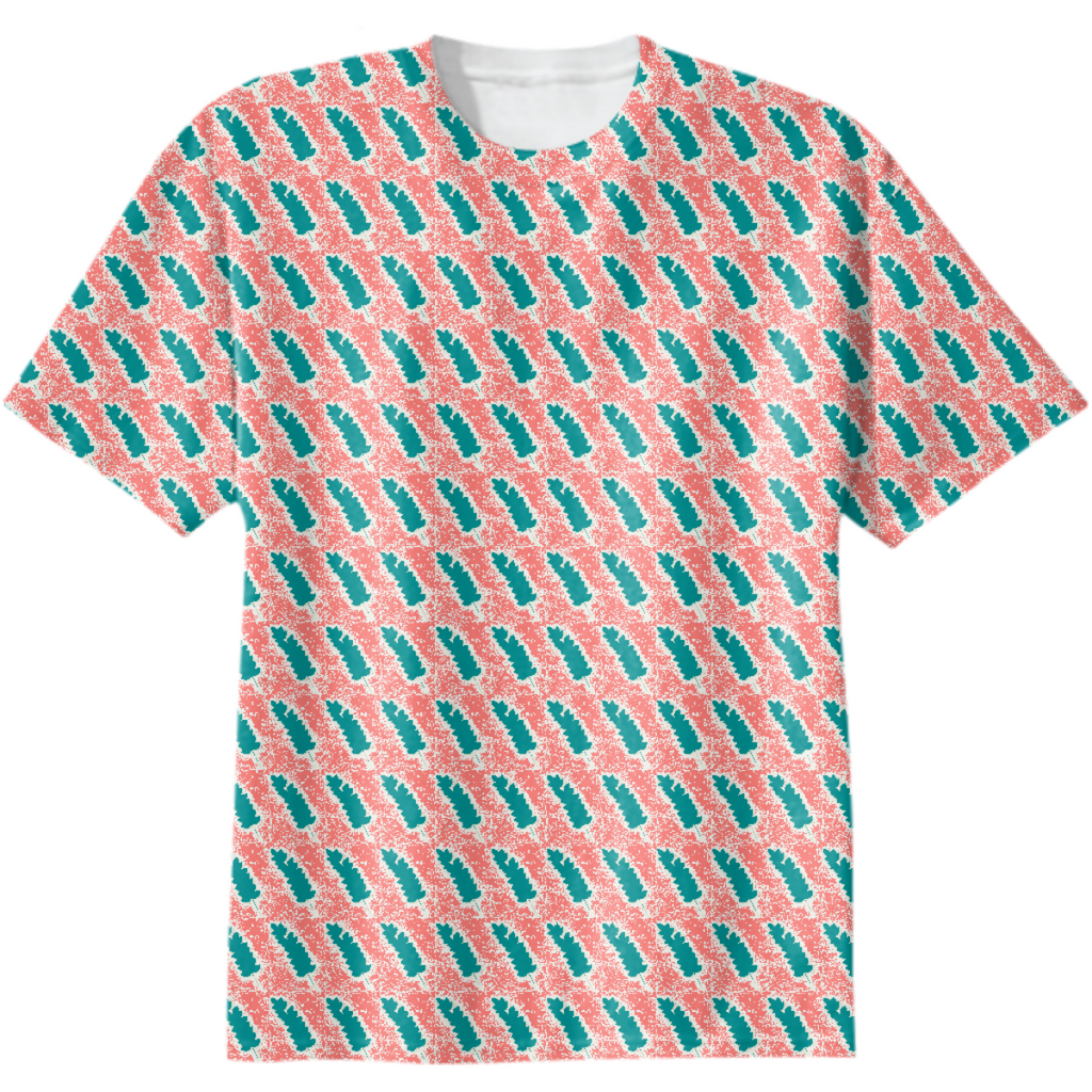 Coral Teal Leaf Print 1