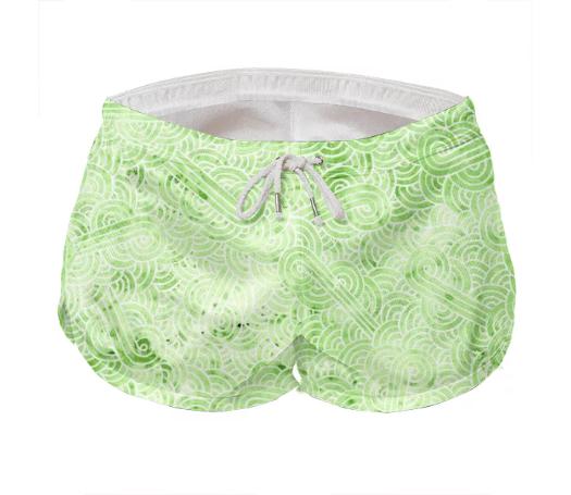 Greenery and white swirls doodles Mens Short Shorts