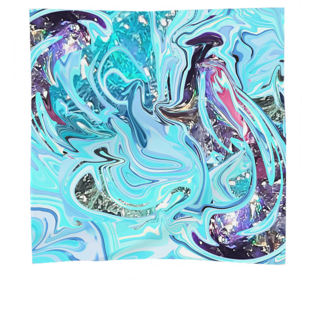 Abstract, blue ,geode print, agate, waves, stripes, birds, cut stone