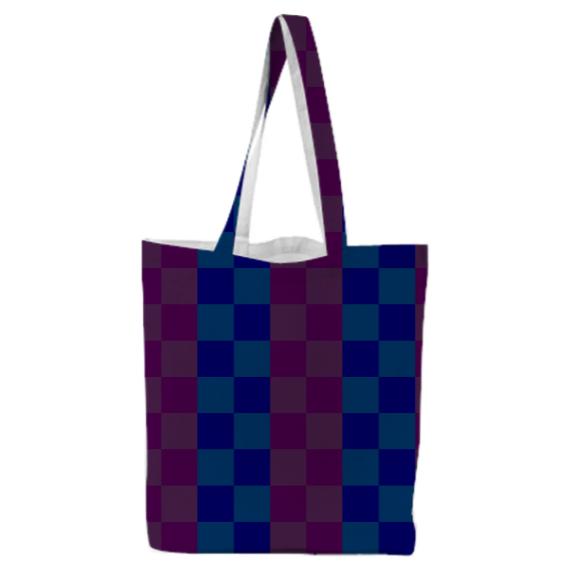 Blue and Purple Dark Checkered Tote Bag