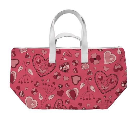 Pink flowers and hearts weekend bag