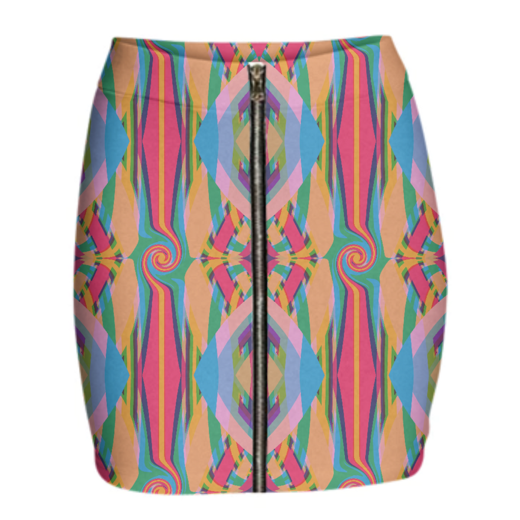 Abstract Colorful Swirls and Arrows Gabriel Held Neoprene Mini Zip Skirt