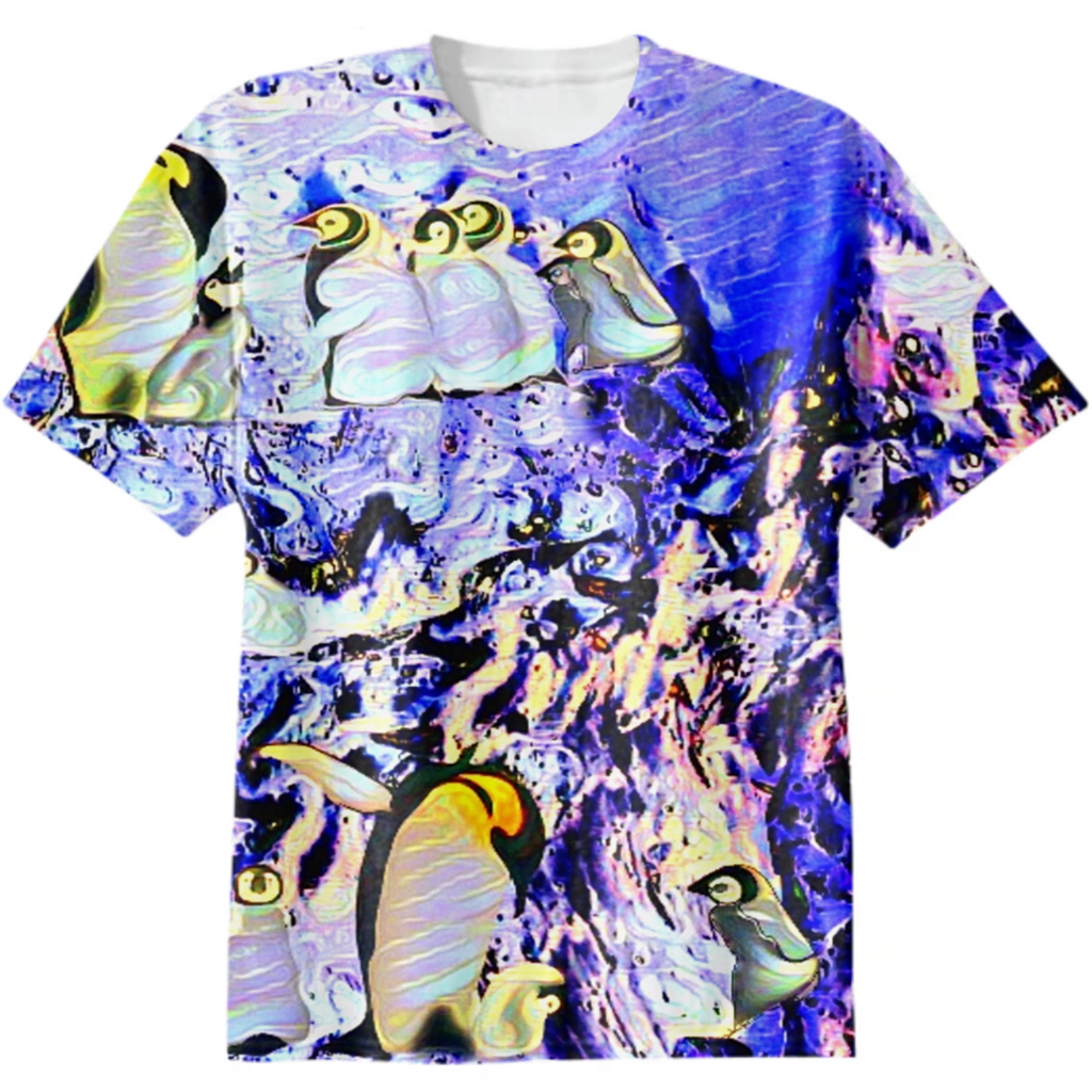 penguins, watching, aurora borealis, glow, ice birds, winter is near, multicolor