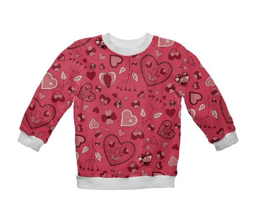 Pink flowers and hearts kids sweatshirt